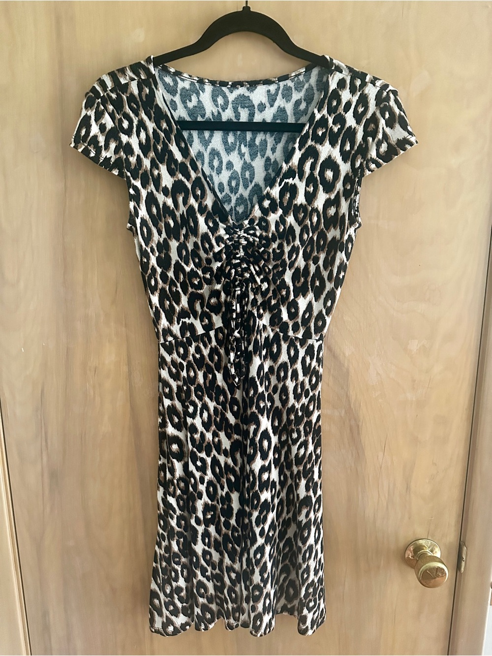 Leopard Print V-Neck Tie-Front Dress - Black, Brown, Cream